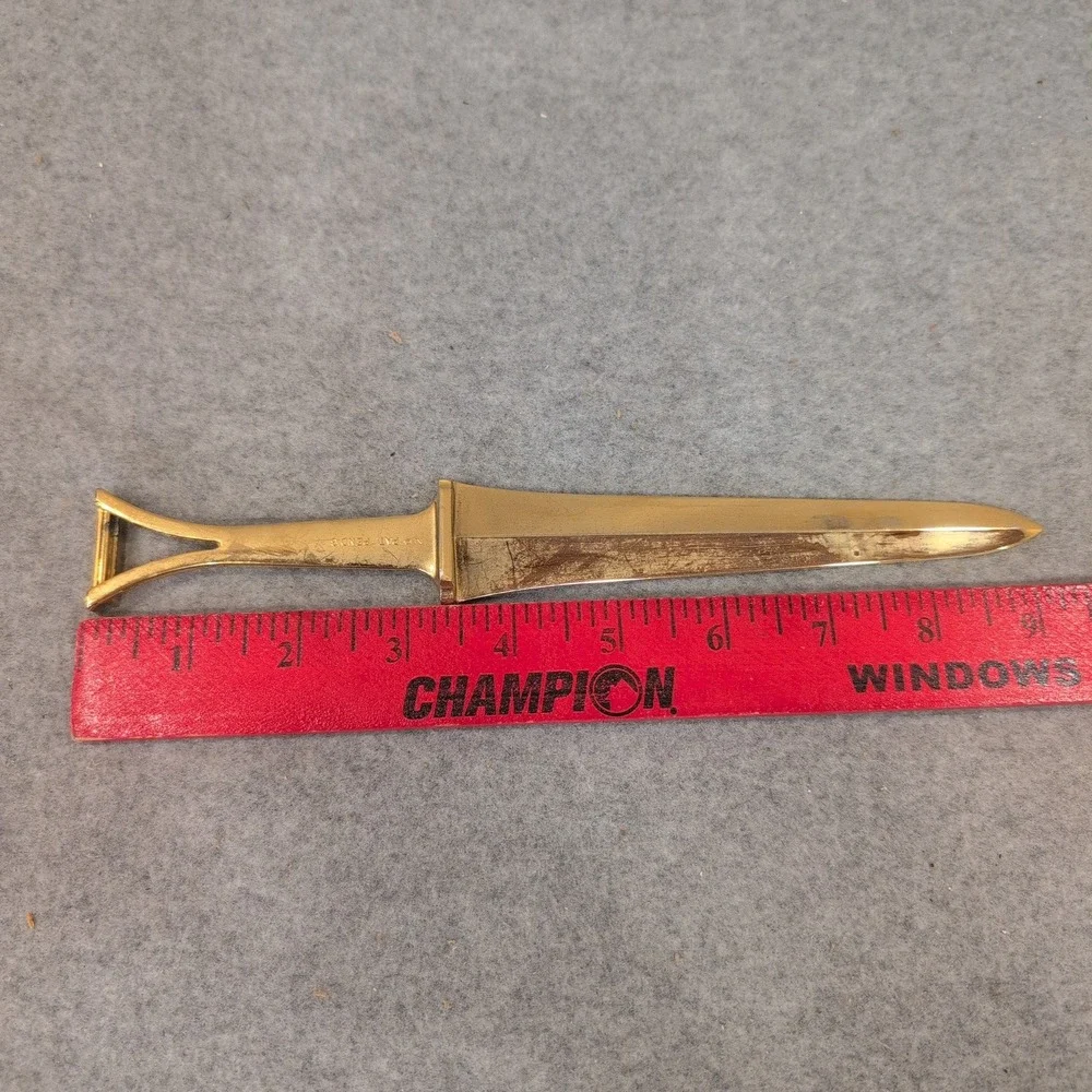 Vintage Gold Tone Metal Dagger Style Letter Opener Minimalist Desk Accessory - Picture 3 of 3